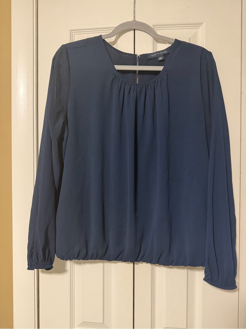 Tommy Hilfiger Deep Navy Long Sleeve Pleated Blouse